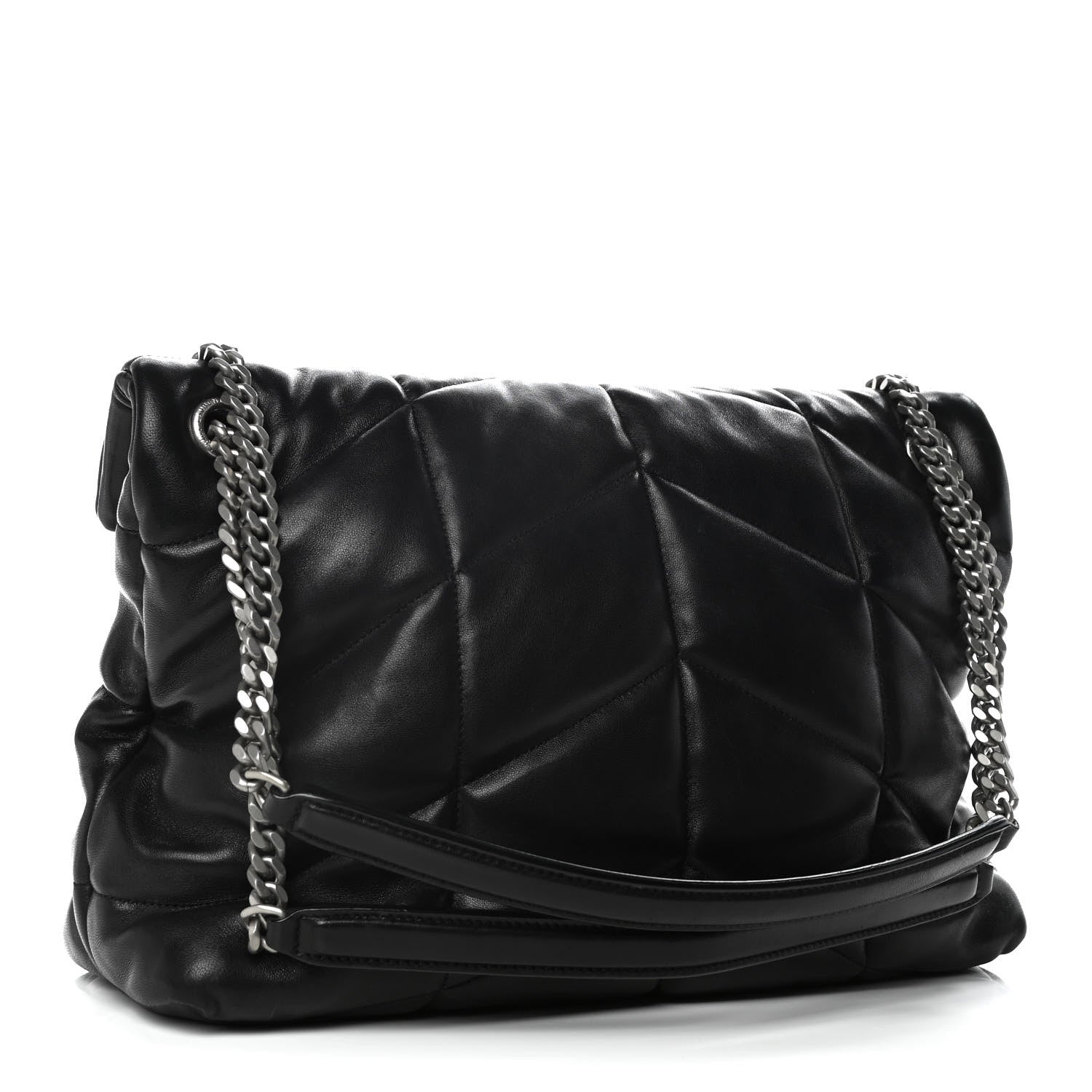 Saint Laurent Lambskin Quilted Small Loulou Puffer Monogram Chain Satchel Black 3 of 12