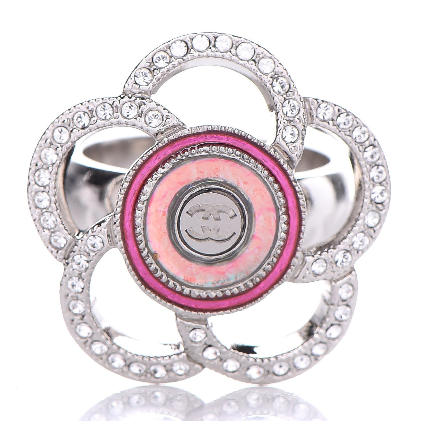 Crystal Camellia Ring 5.25 Silver