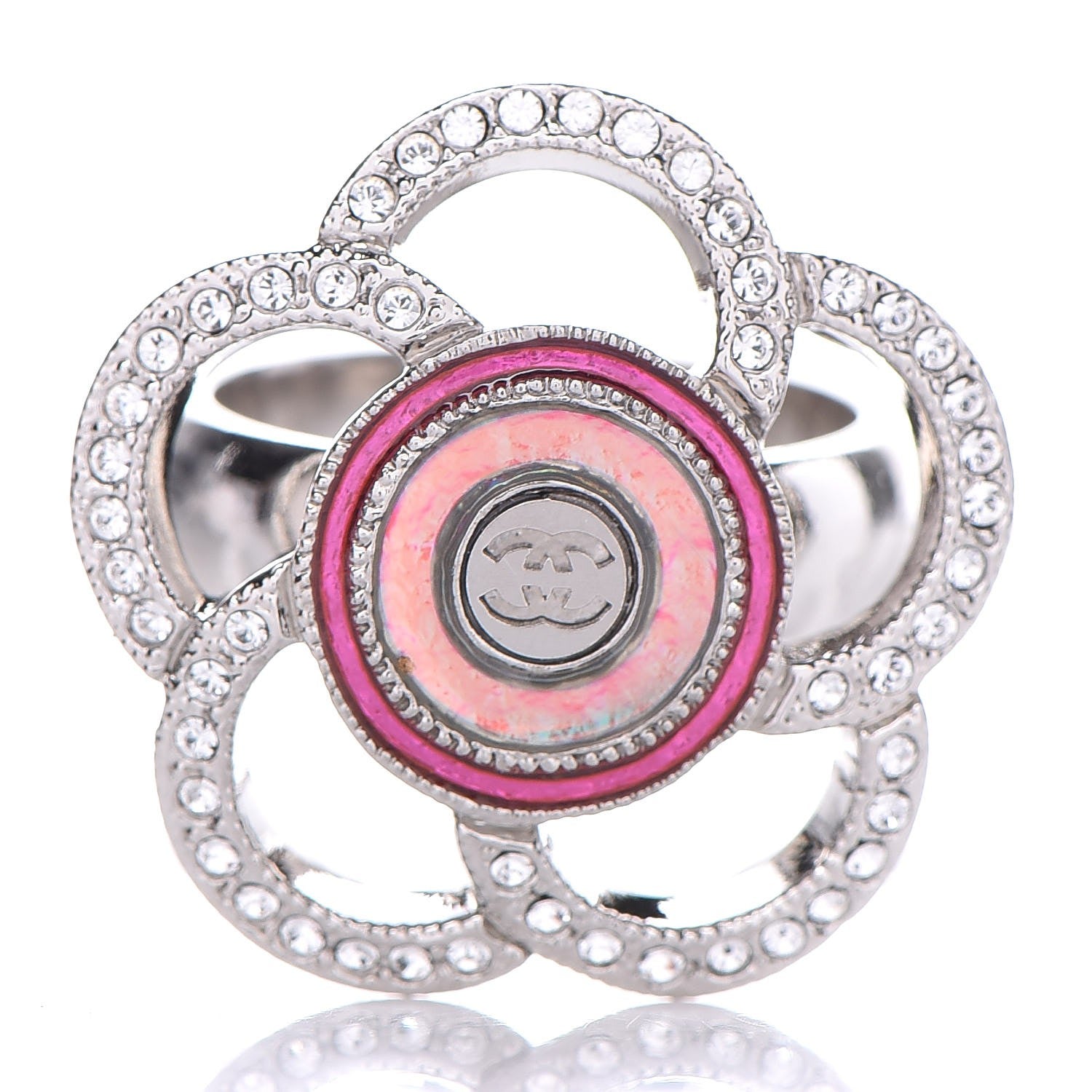 Chanel Crystal Camellia Ring 5.25 Silver 1 of 5