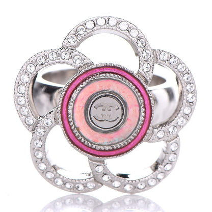 Chanel Crystal Camellia Ring 5.25 Silver 1 of 5