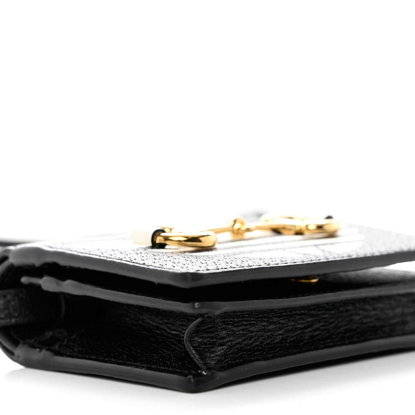 X ADIDAS Textured Dollar Calfskin Trefoil Horsebit 1955 Card Case Wallet With Strap Black Off White