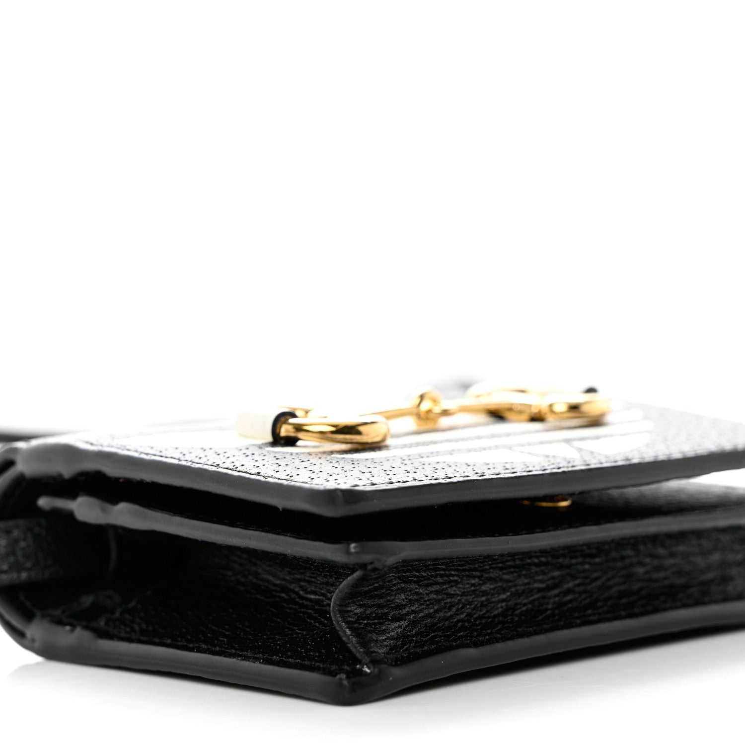 Gucci X ADIDAS Textured Dollar Calfskin Trefoil Horsebit 1955 Card Case Wallet With Strap Black Off White 8 of 9
