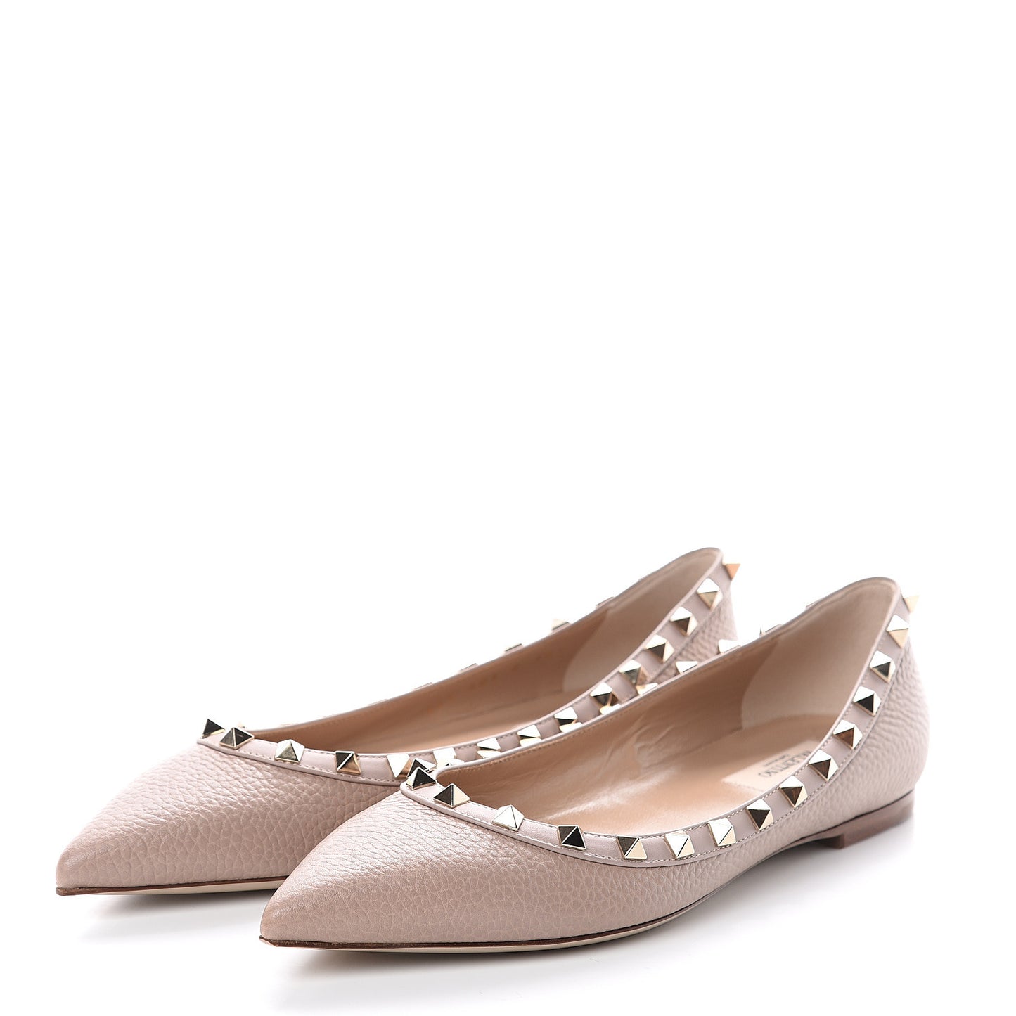 Pebbled Calfskin Rockstud Ballerina Flats 38.5 Poudre