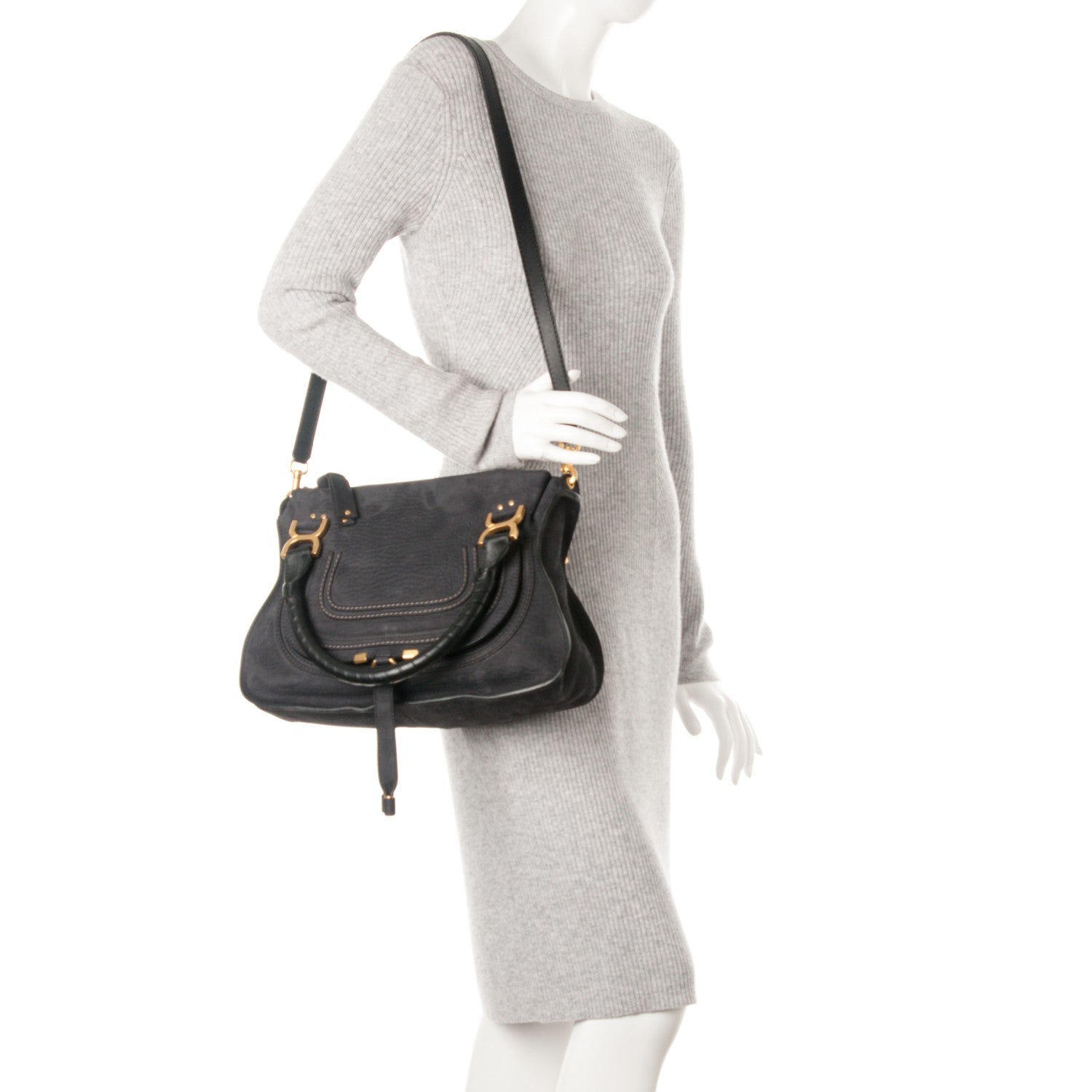 Chloe Nubuck Calfskin Medium Marcie Satchel Black 2 of 8