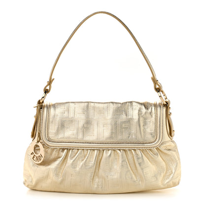 Fendi Metallic Calfskin FF Embossed Small Chef Shoulder Bag Gold 1 of 9