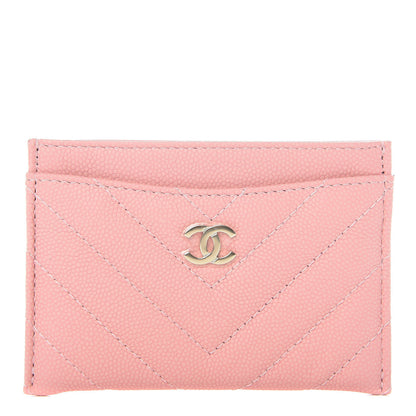 Chanel Caviar Chevron Quilted Card Holder Pink 1 of 9