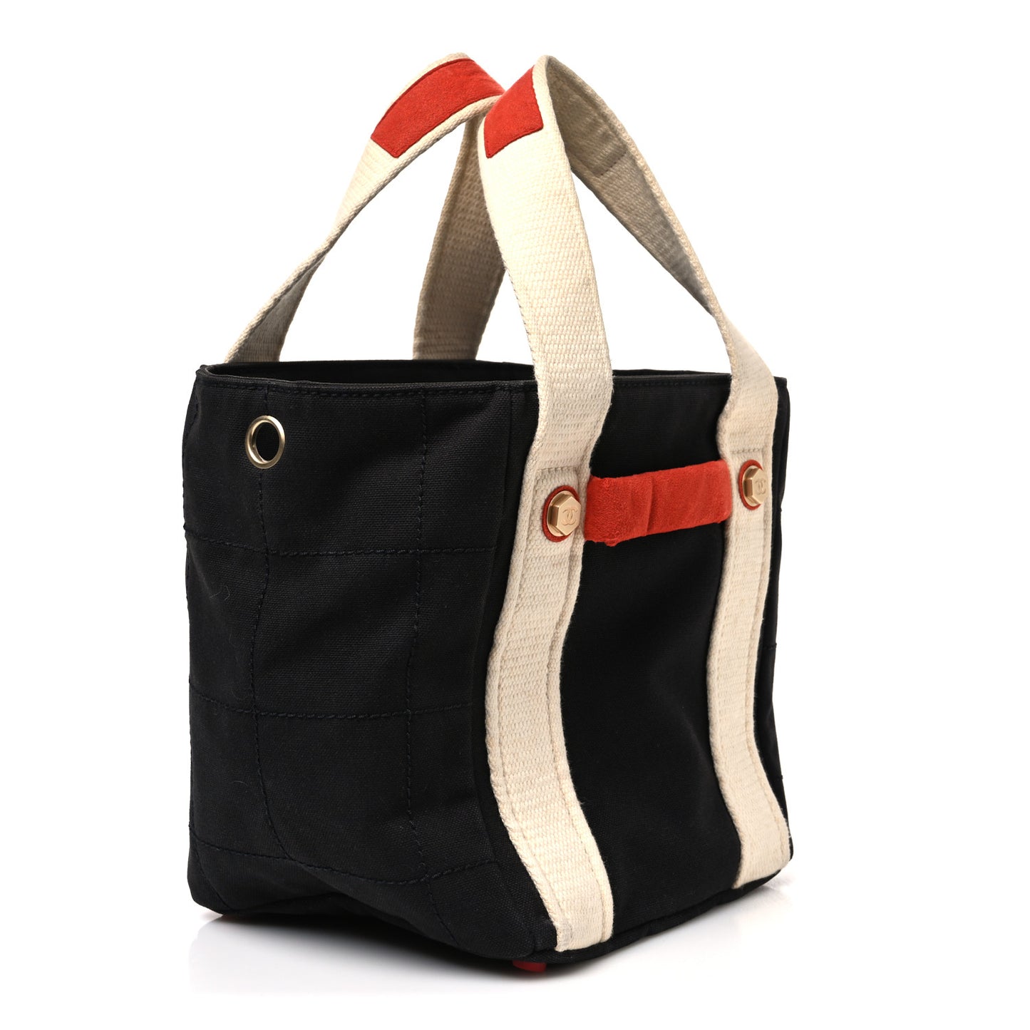 Canvas Bucket Bag White Black Orange