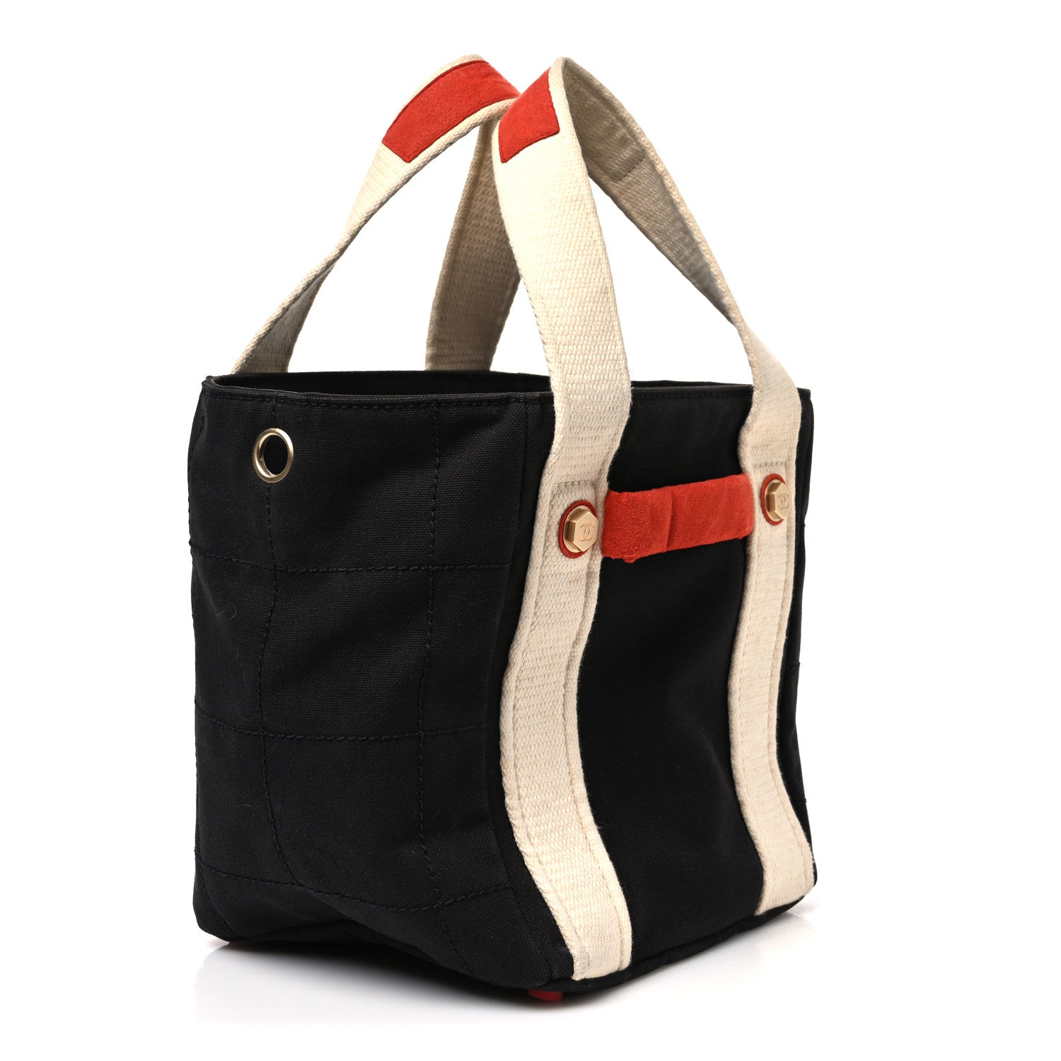 Chanel Canvas Bucket Bag White Black Orange 3 of 10