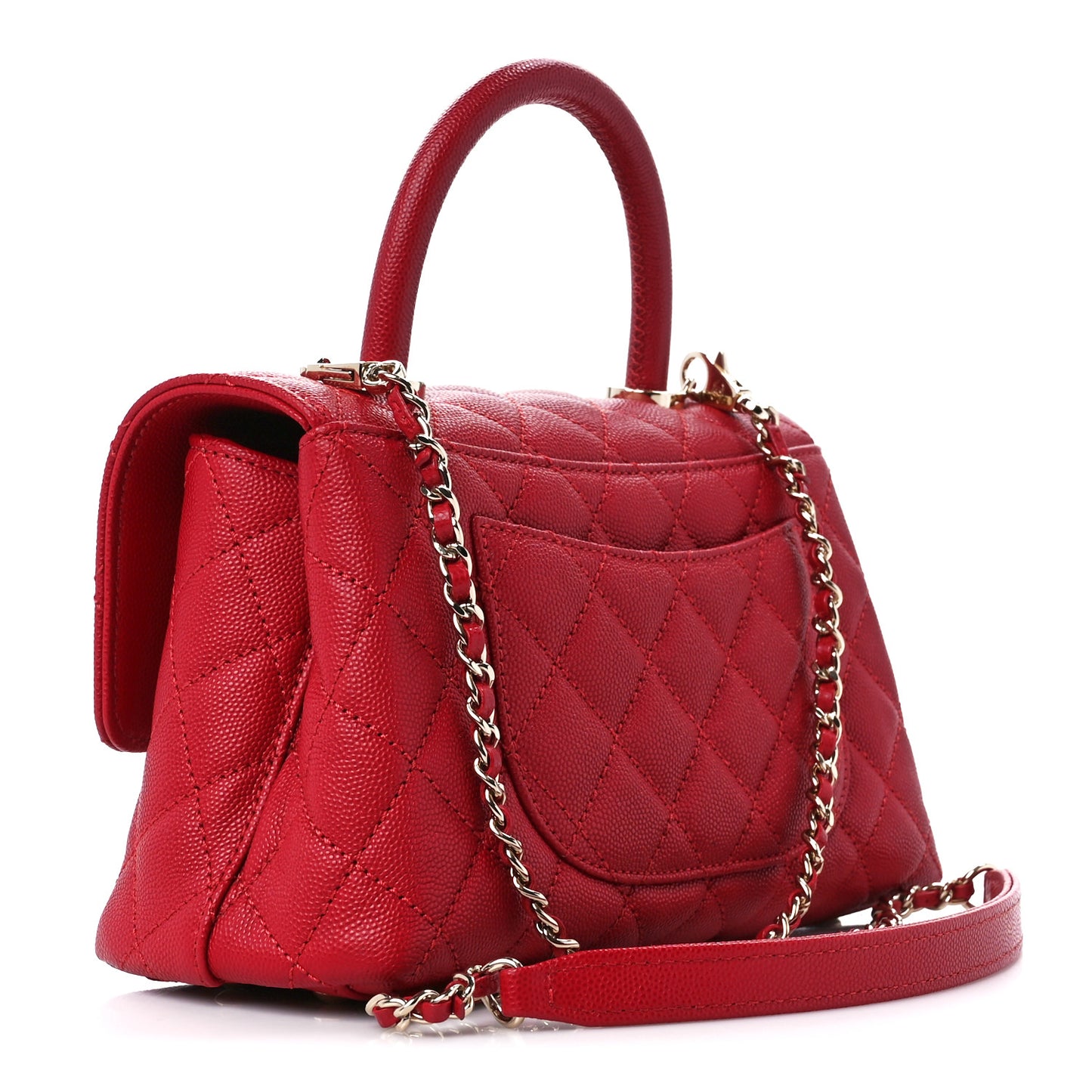 Caviar Quilted Mini Coco Handle Flap Red