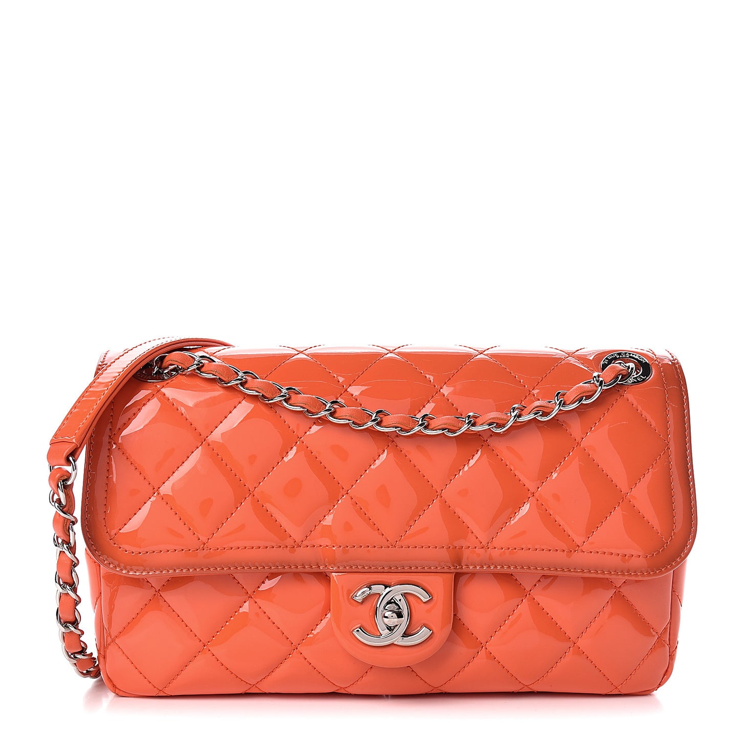 Patent Quilted Large Coco Shine Flap Orange