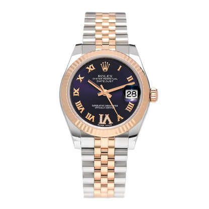 Rolex Stainless Steel 18K Everose Gold Diamond 31mm Oyster Perpetual Datejust Watch Aubergine Roman 178271 1 of 6