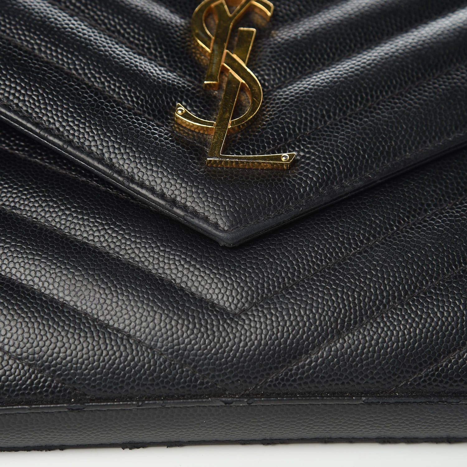 Saint Laurent Grain De Poudre Matelasse Chevron Monogram Chain Wallet Black 13 of 15