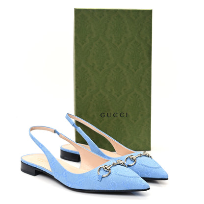 Gucci Canvas GG Monogram Horsebit Womens Slingback Ballet Flat 40 Light Blue 9 of 9