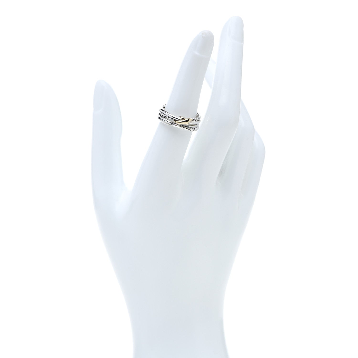 David Yurman Sterling Silver 18K Yellow Gold 6mm X Crossover Ring 53 6.5 2 of 5