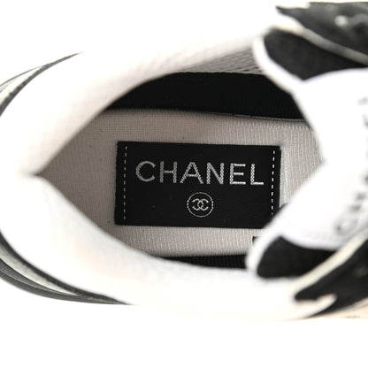 Chanel Mesh Suede Grained Calfskin Womens CC Sneakers 37 Black White 5 of 6