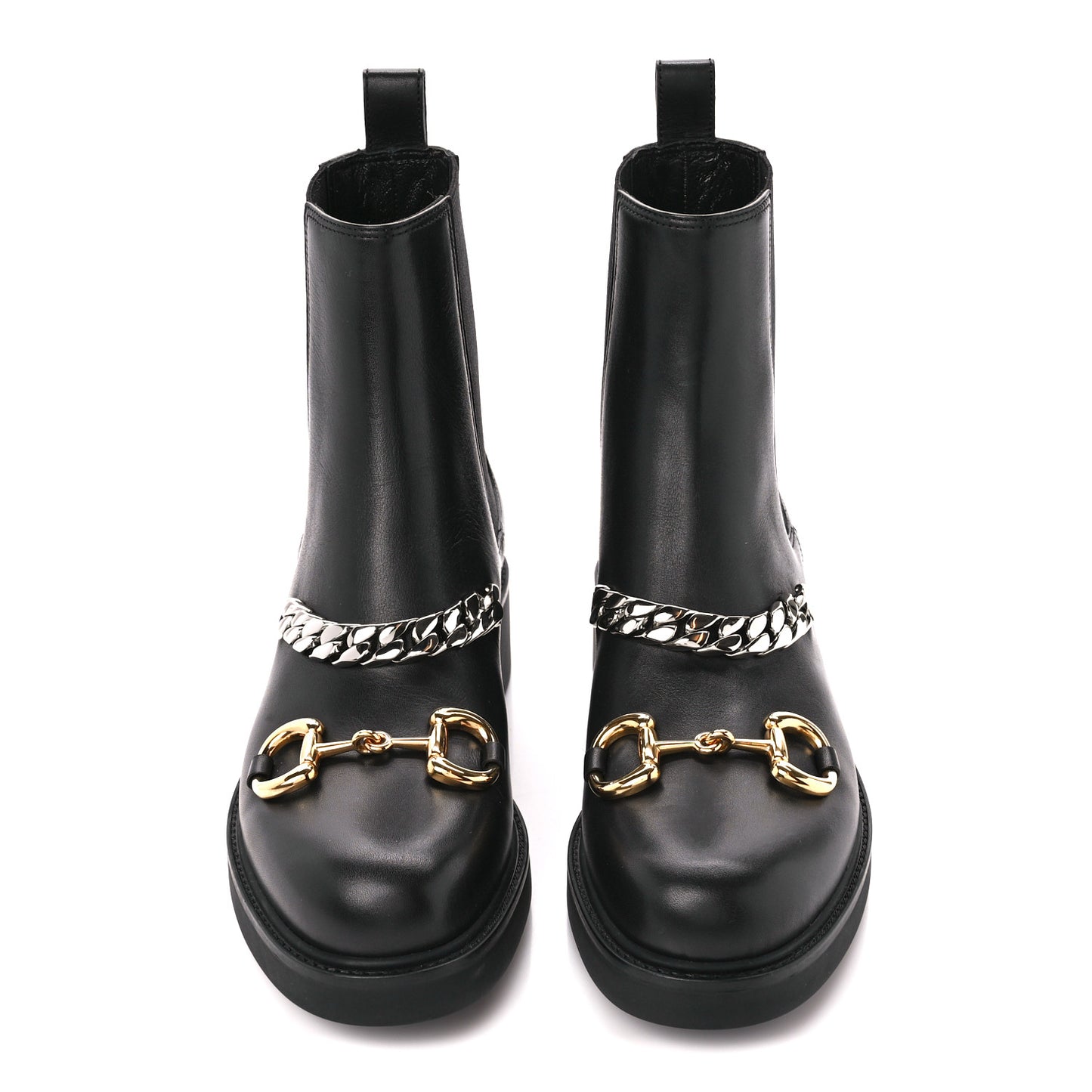 Flores Calfskin Horsebit Chain Ankle Boots 40 Black