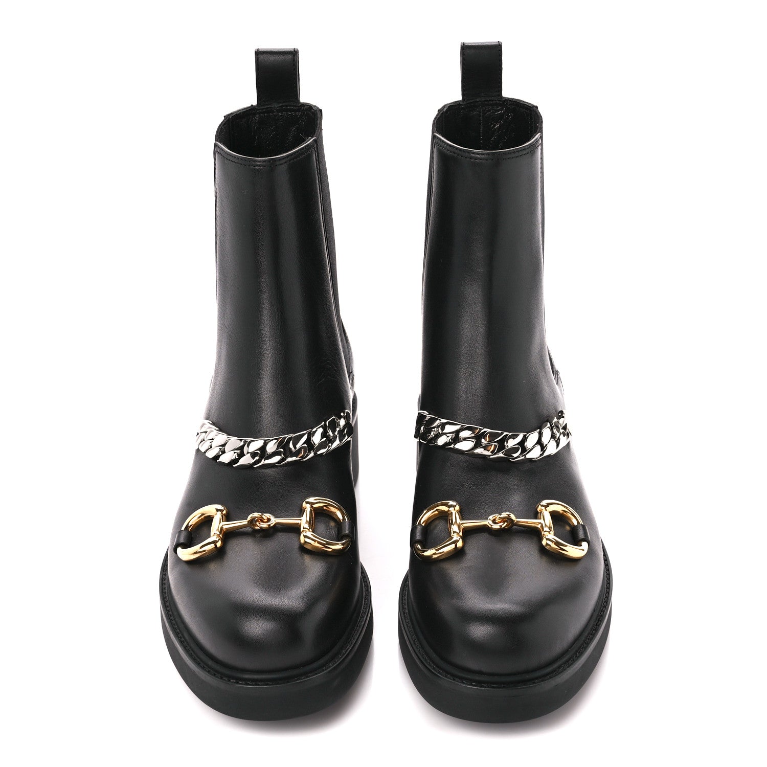 Gucci Flores Calfskin Horsebit Chain Ankle Boots 40 Black 2 of 9