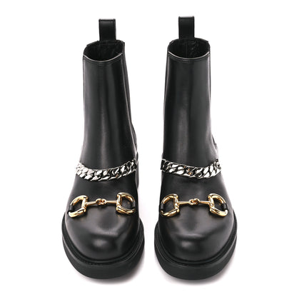 Gucci Flores Calfskin Horsebit Chain Ankle Boots 40 Black 2 of 9