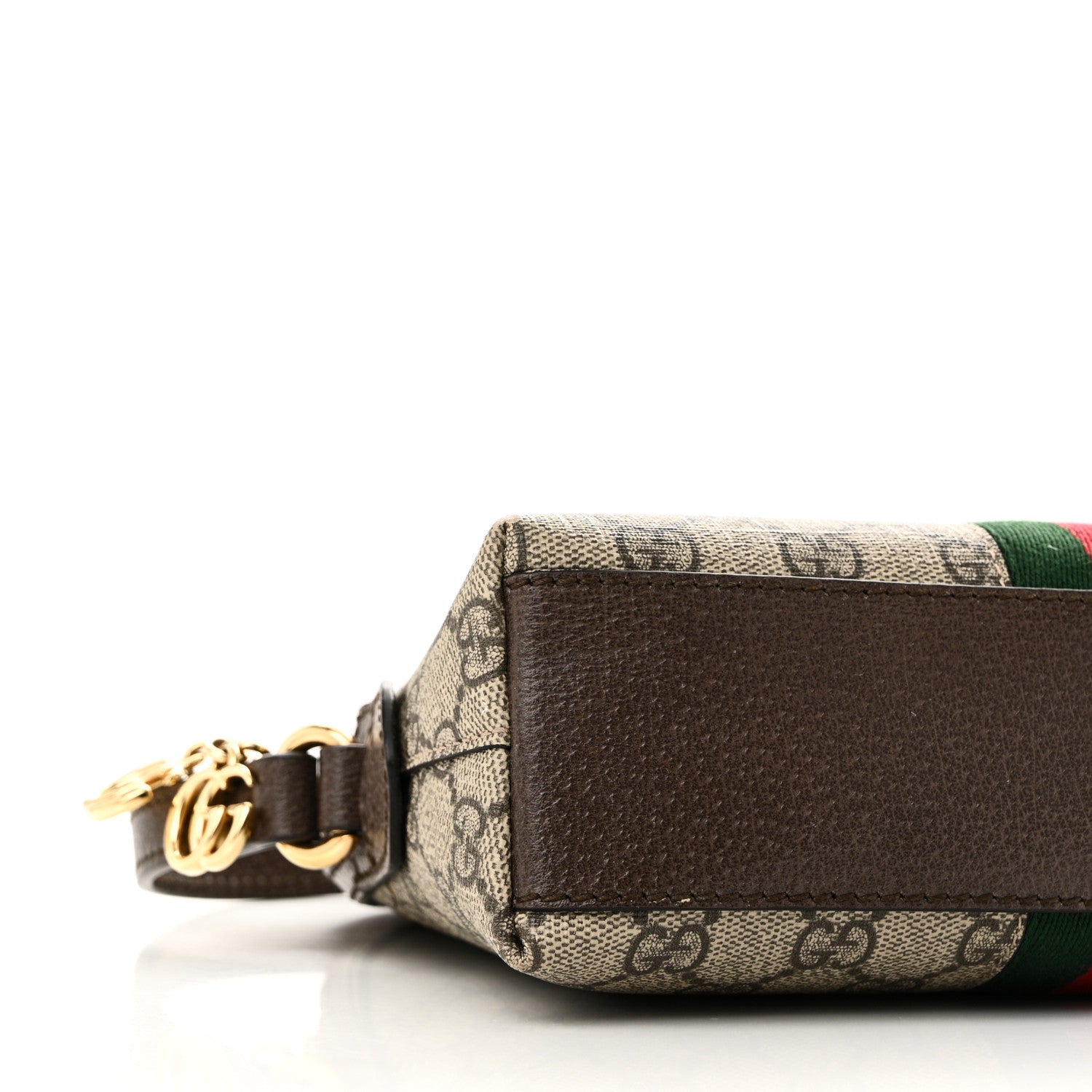 Gucci GG Supreme Monogram Textured Dollar Calfskin Web Small Ophidia Dome Shoulder Bag Beige Ebony New Acero 9 of 10