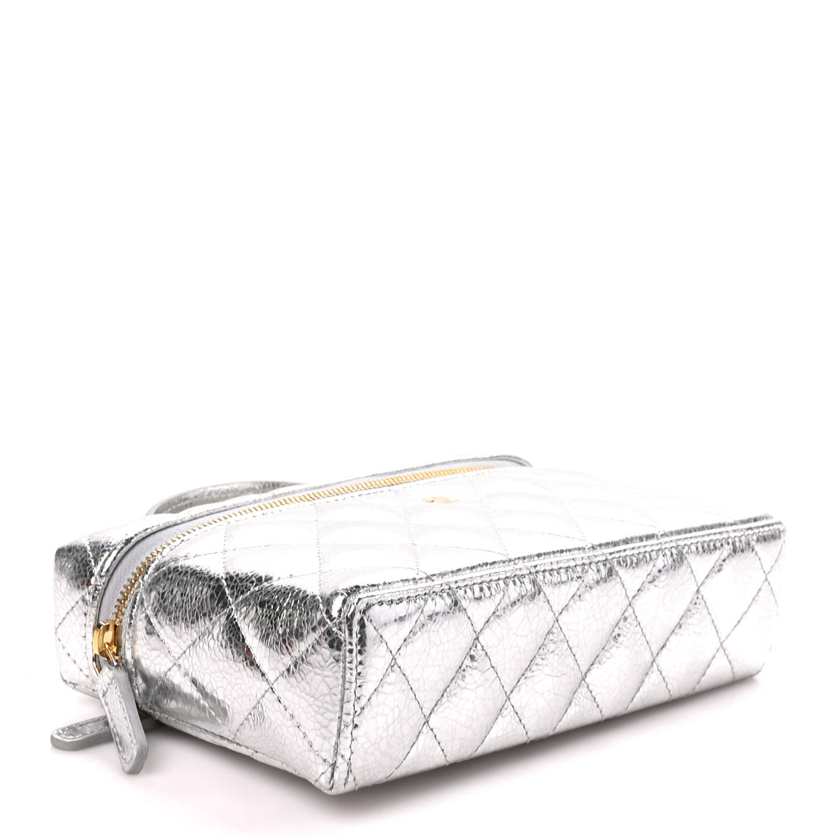 Chanel Metallic Calfskin Quilted Top Handle Slim Vanity With Chain Silver 4 of 10