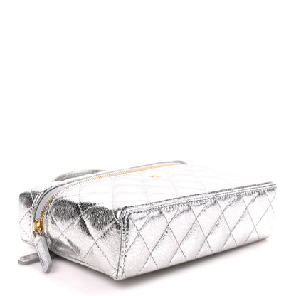 Chanel Metallic Calfskin Quilted Top Handle Slim Vanity With Chain Silver 4 of 10