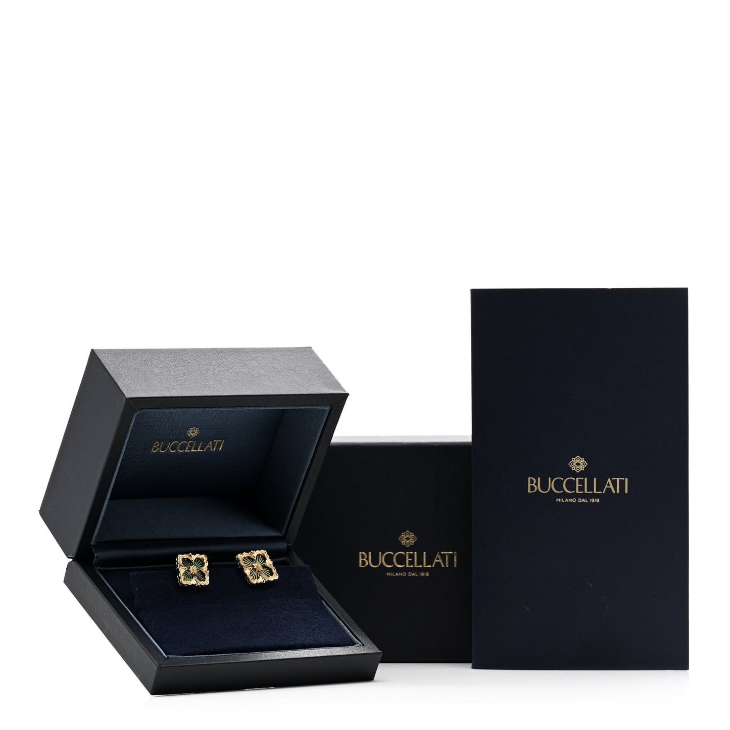 18K Yellow Gold Enamel Medium Opera Tulle Earrings Green