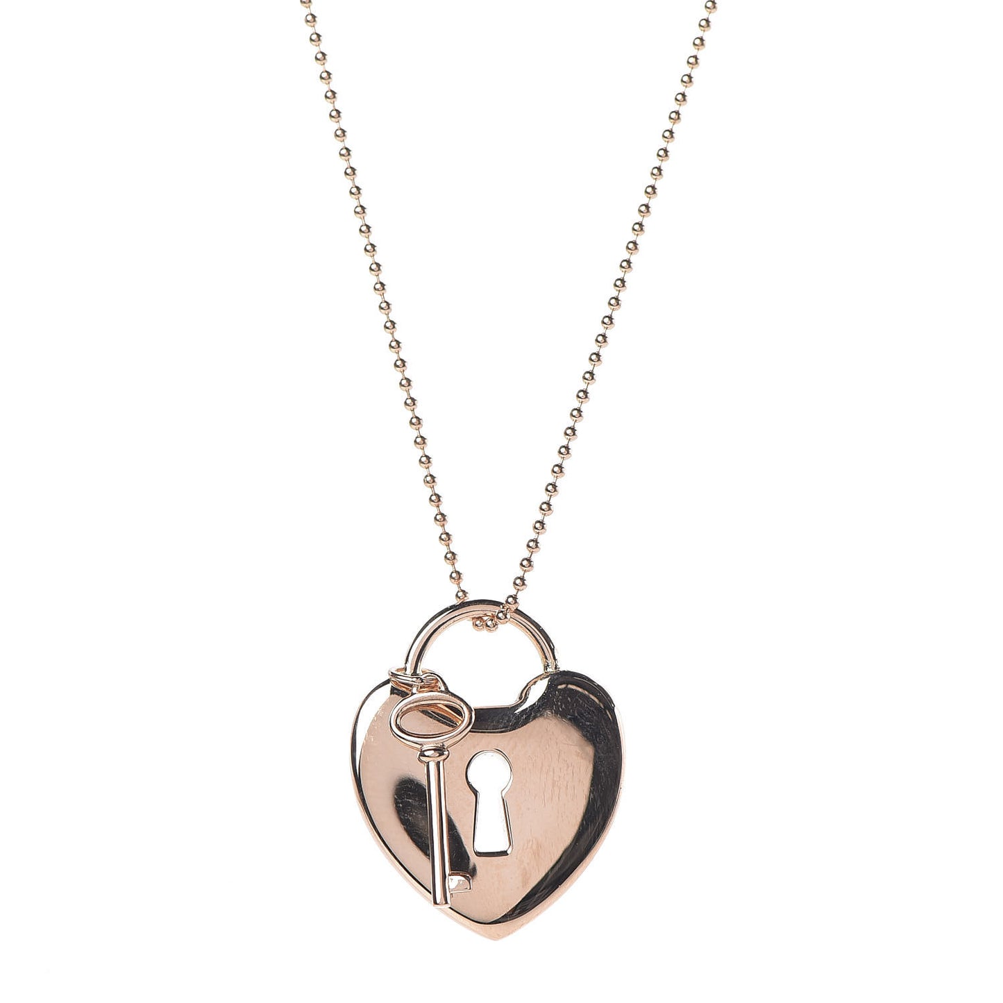 18K Rose Gold Heart Lock Key Pendant Necklace
