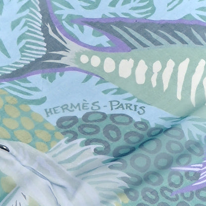 Hermes Silk Mousseline Under The Waves Shawl 140 Aqua Turquoise Violet 3 of 4