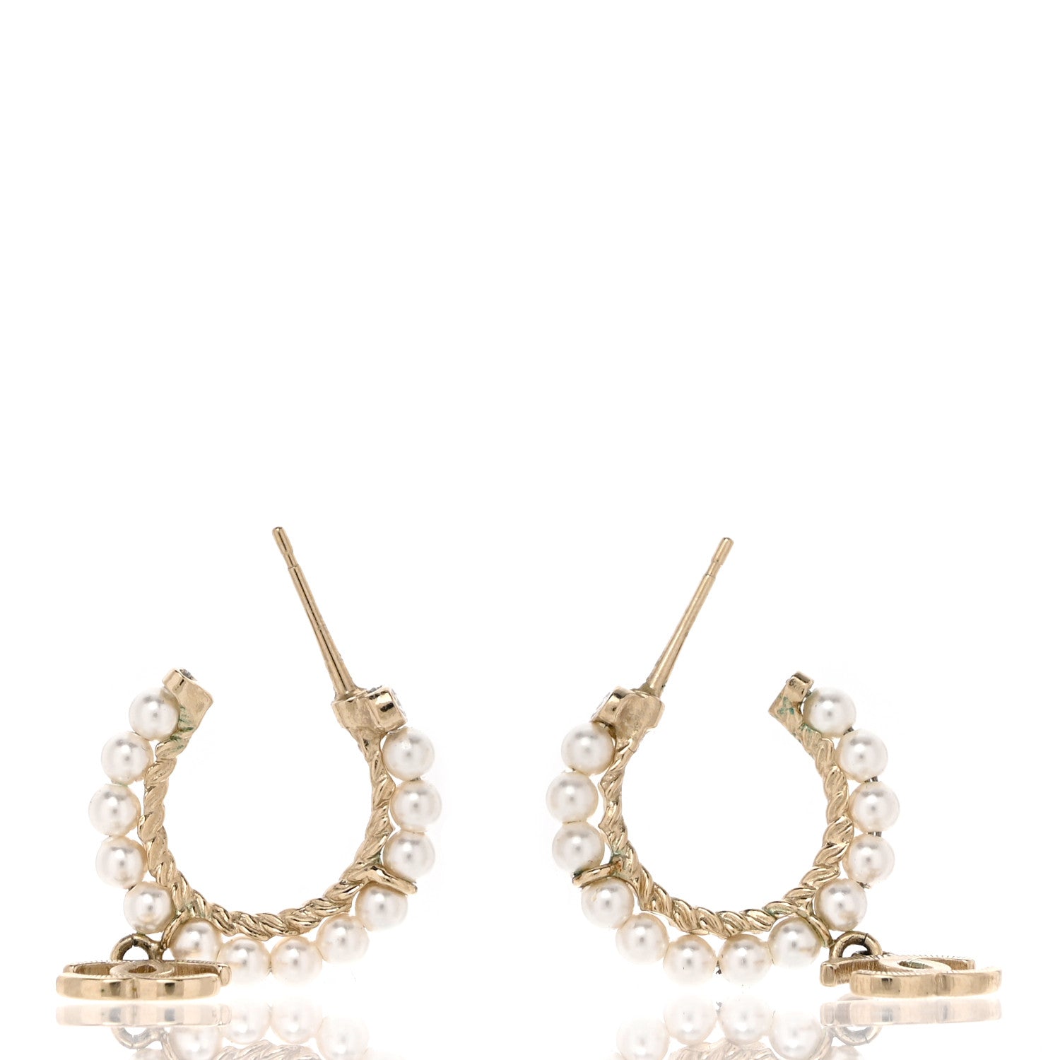 Chanel Pearl Charms CC Hoop Earrings Gold 3 of 5