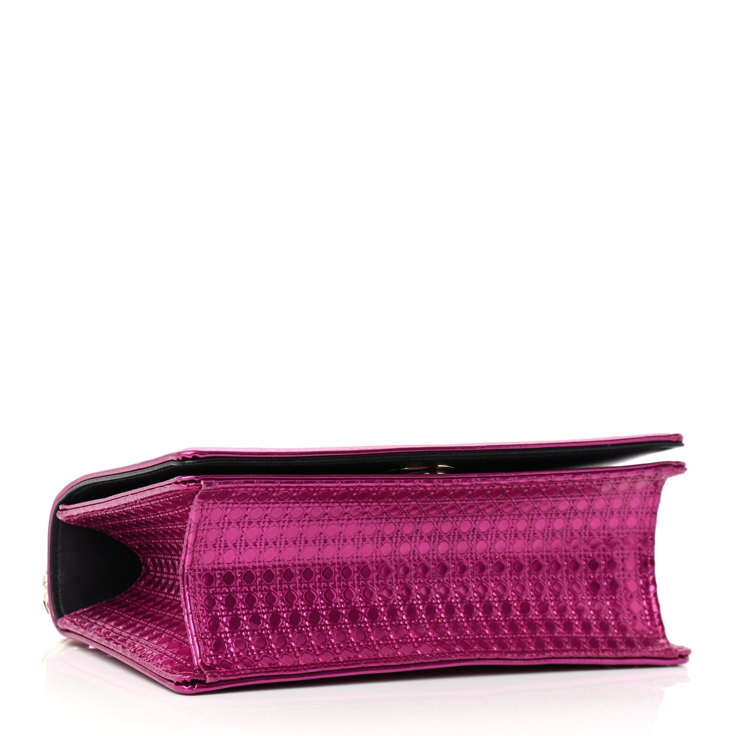 Metallic Patent Micro-Cannage Small Diorama Flap Bag Fuchsia