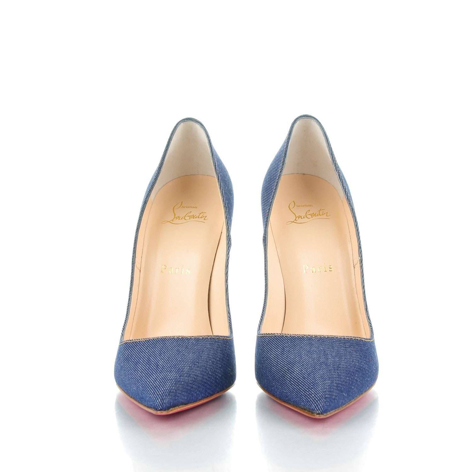 Christian Louboutin Denim Jazz Calf So Kate 120 Pumps 38.5 Blue White 2 of 9