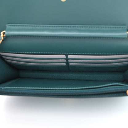 Chanel Shaded Patent Calfskin Quilted Wallet On Chain WOC Green Blue 5 of 12