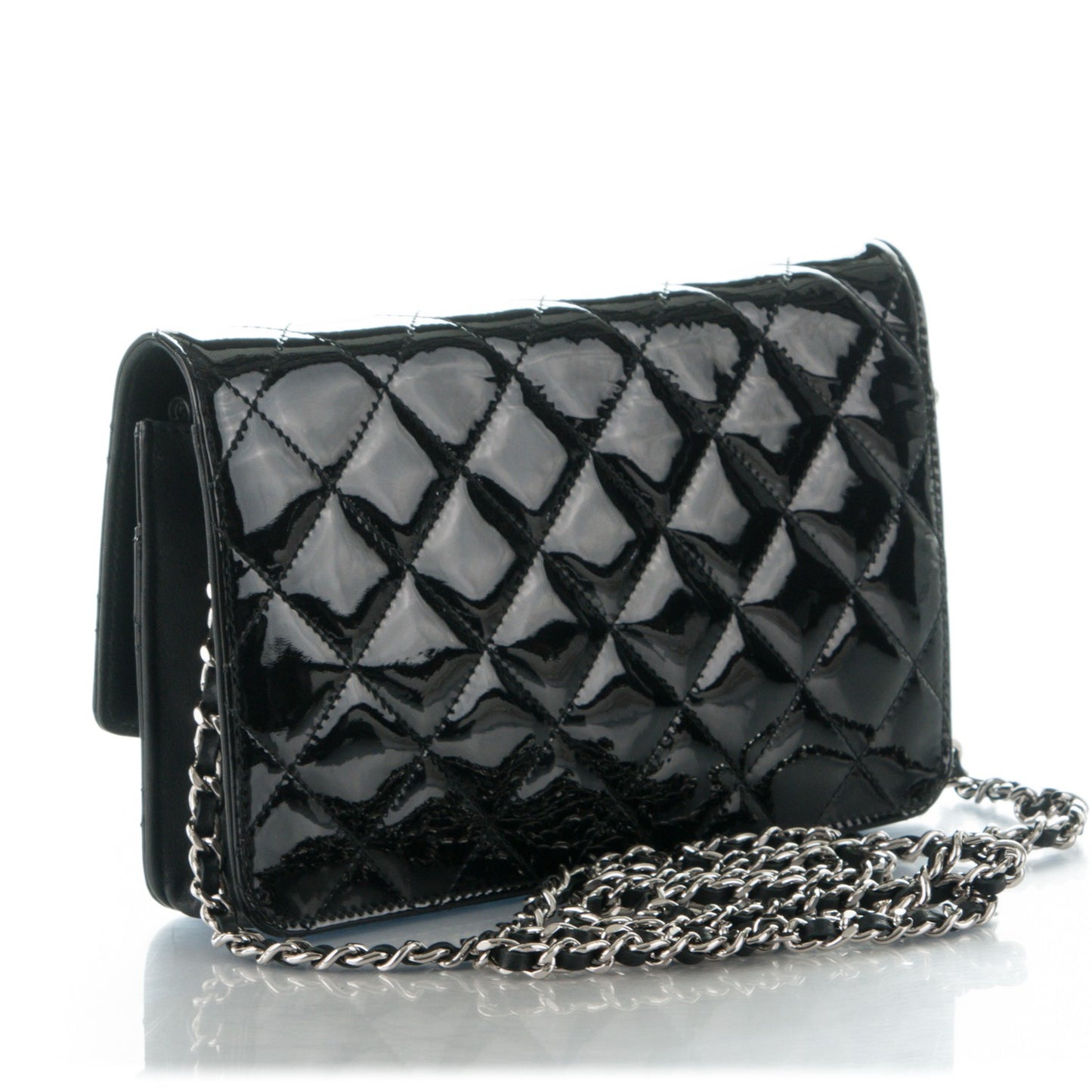 Patent Quilted Brilliant Wallet On Chain WOC Black