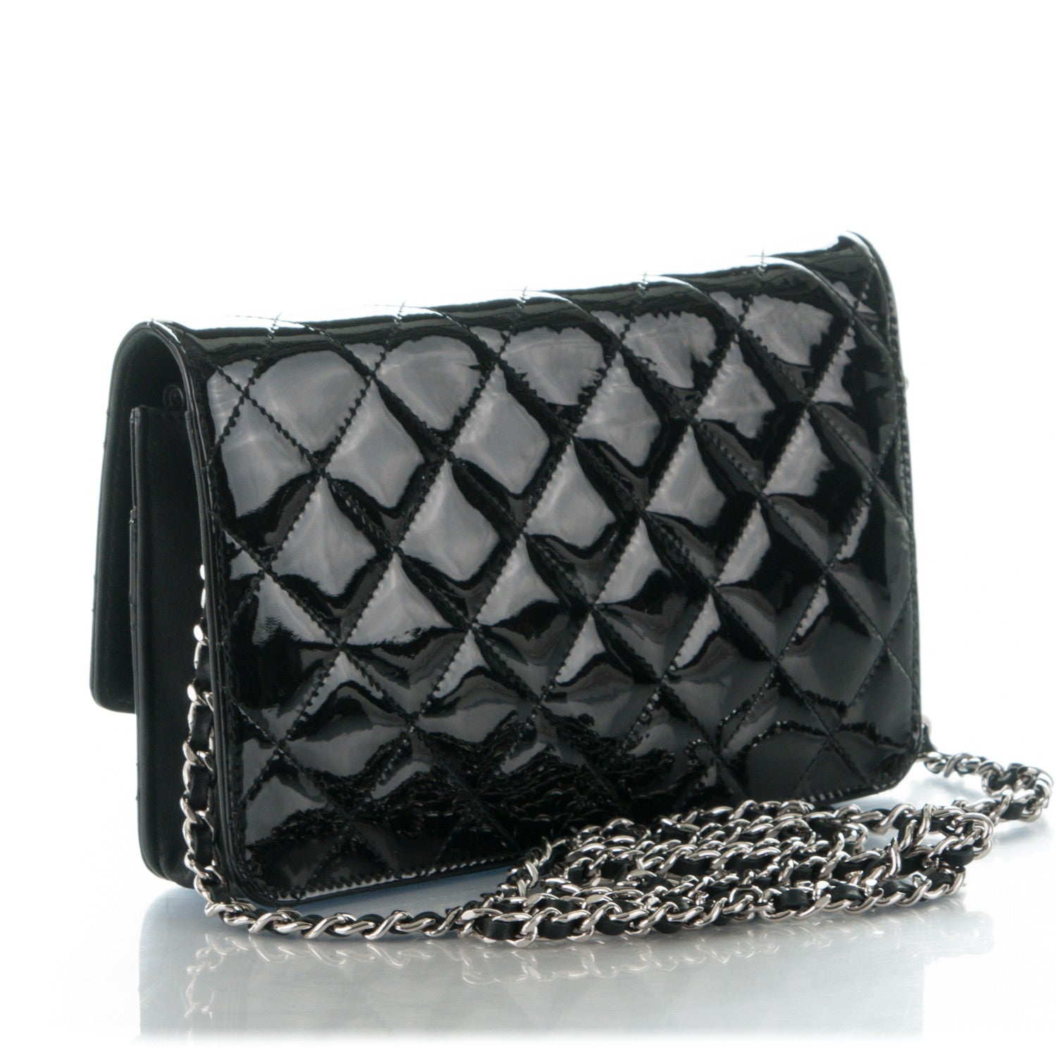Chanel Patent Quilted Brilliant Wallet On Chain WOC Black 3 of 8