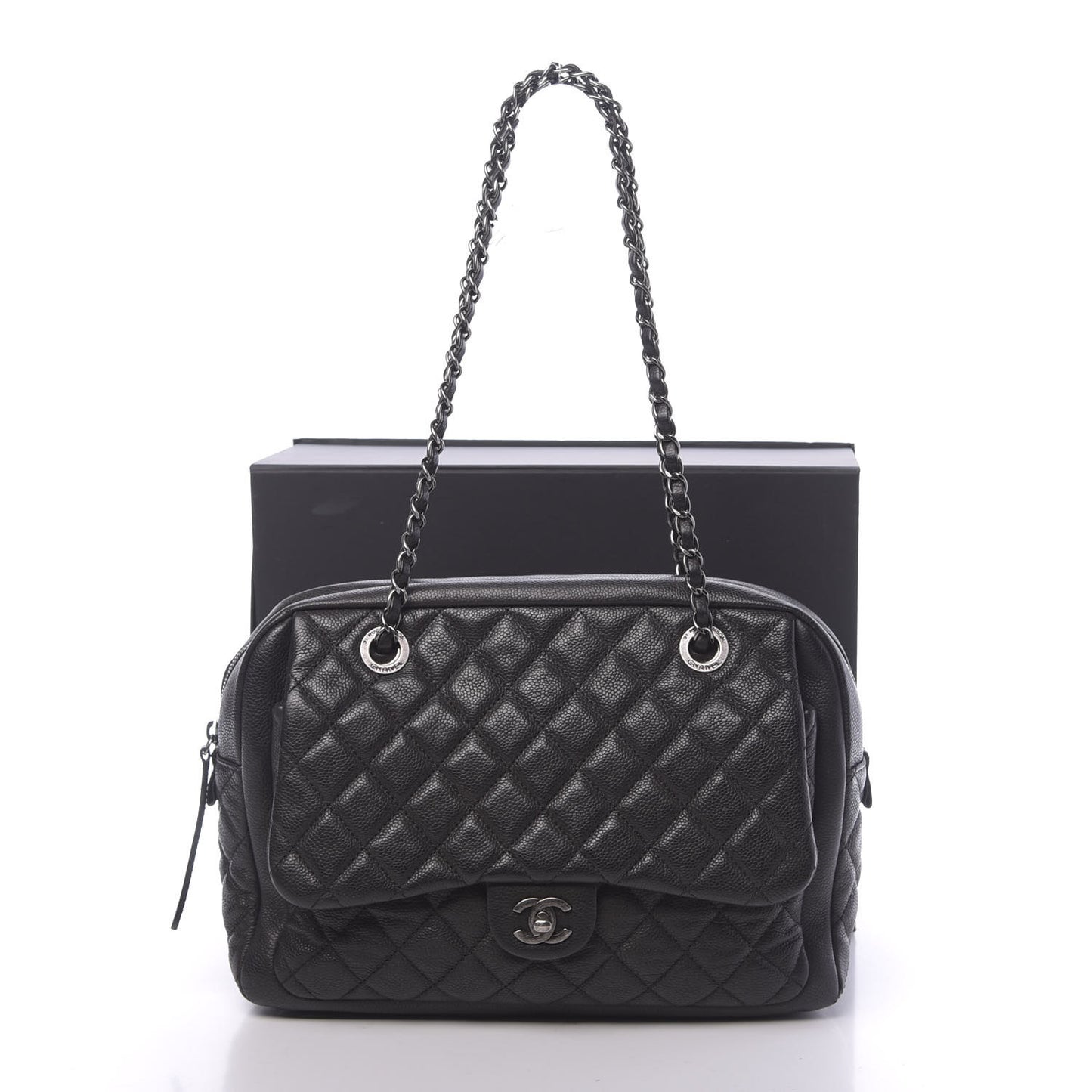 Caviar Quilted Travel Flap Tote Black
