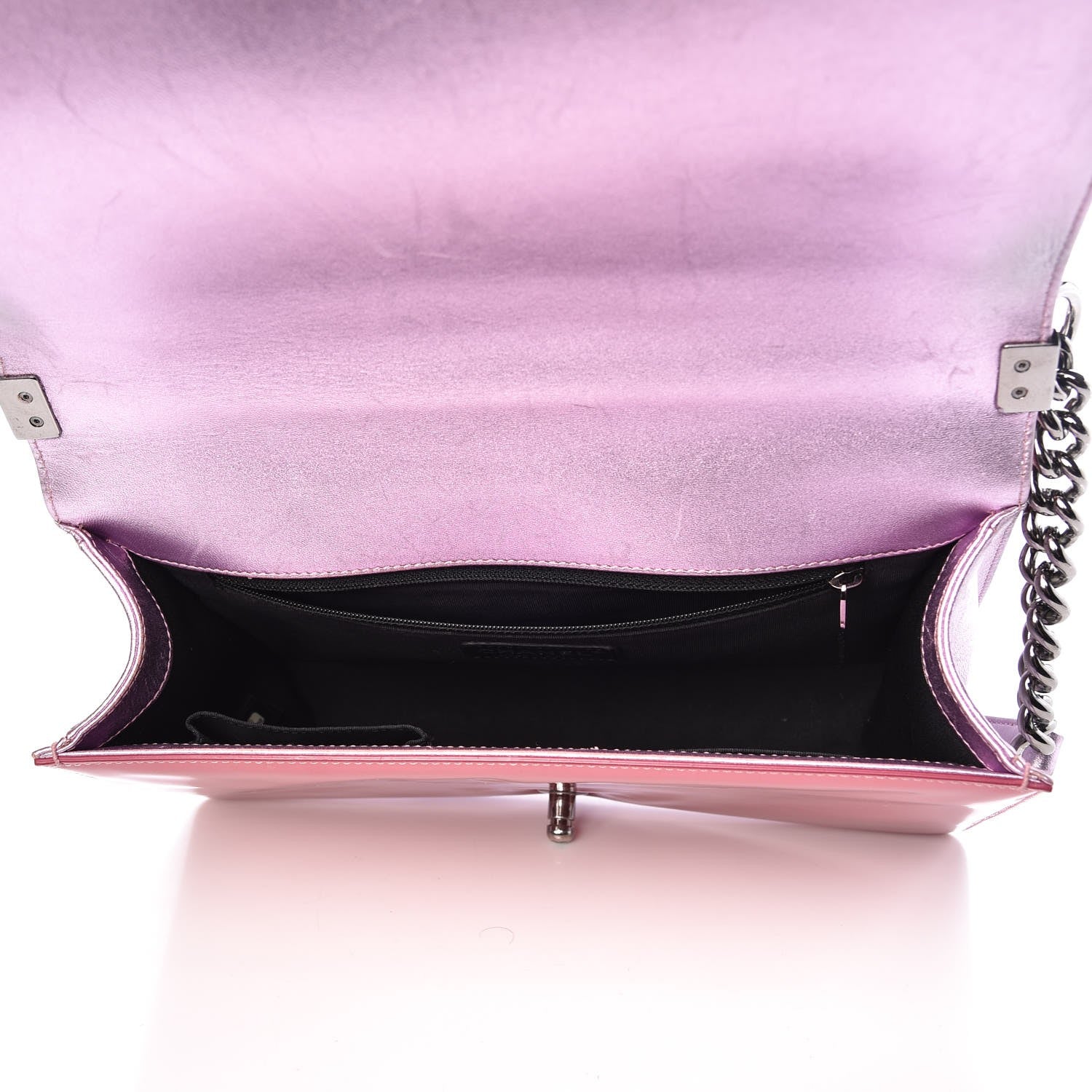 Chanel Metallic Patent Calfskin Quilted New Medium Boy Flap Light Pink 5 of 9