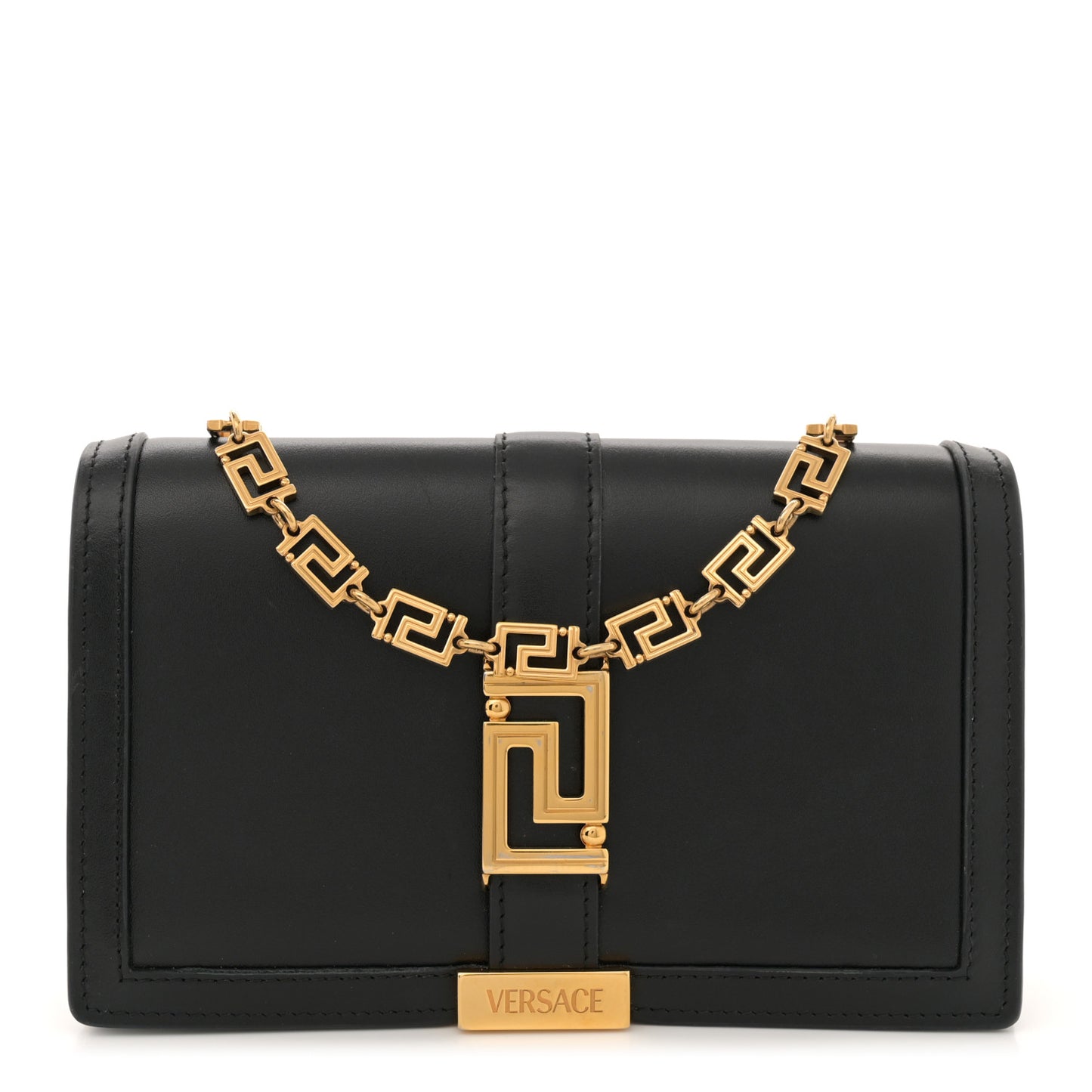 Calfskin Greca Goddess Wallet On Chain Black