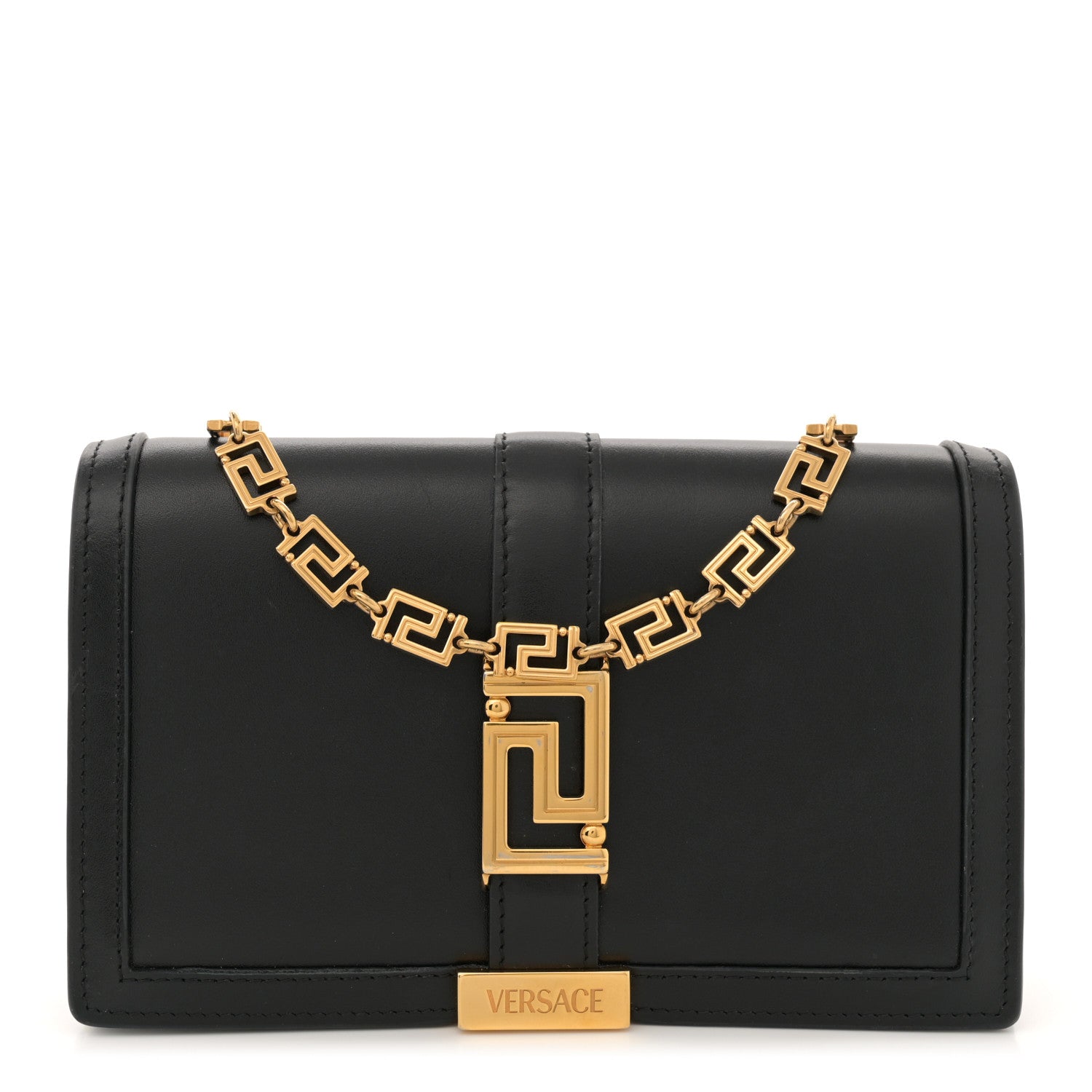 Versace Calfskin Greca Goddess Wallet On Chain Black 1 of 10