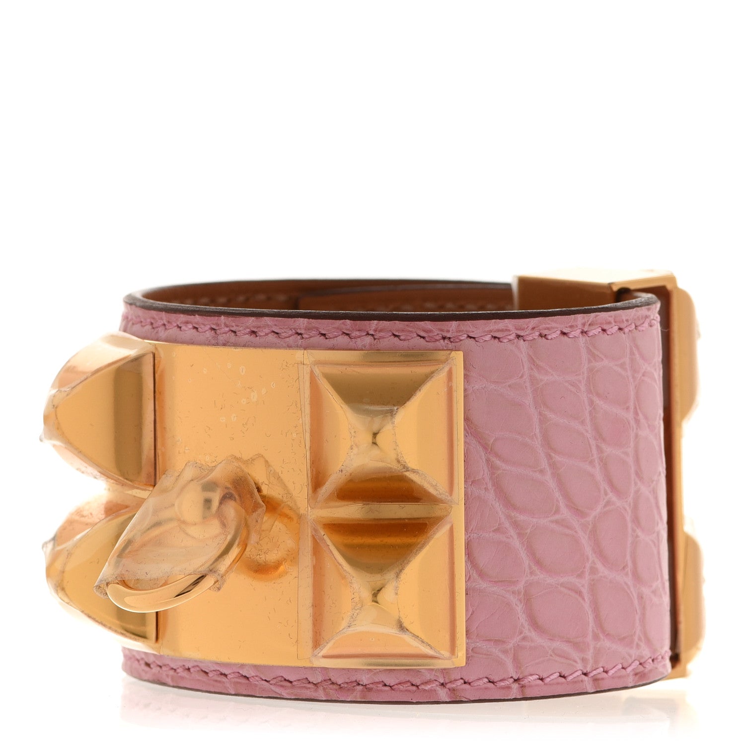 Hermes Matte Alligator Collier De Chien CDC Bracelet T1 5P Pink 1 of 7