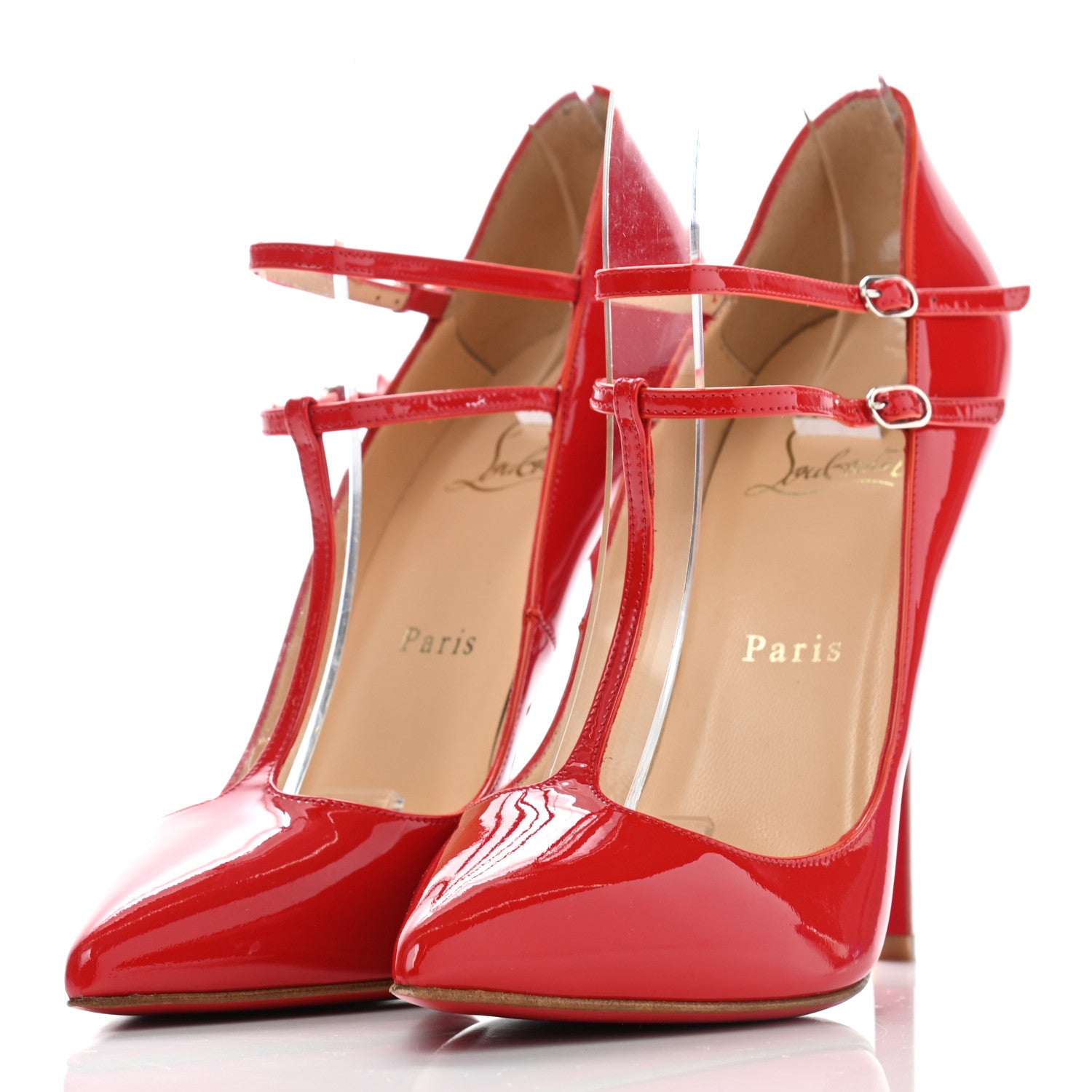 Christian Louboutin Patent V Neck 120 Pumps 38 Rouge Lipstick 3 of 14
