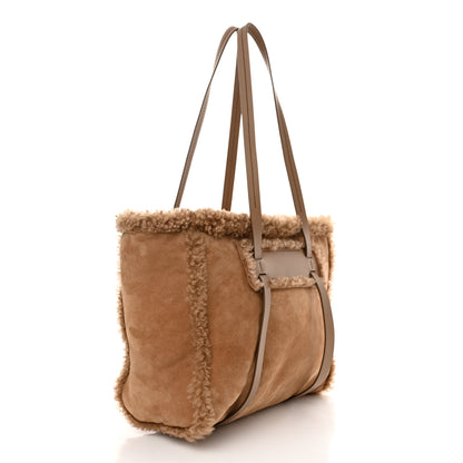 Miu Miu Shearling Suede Shopping Tote Caramel 4 of 10
