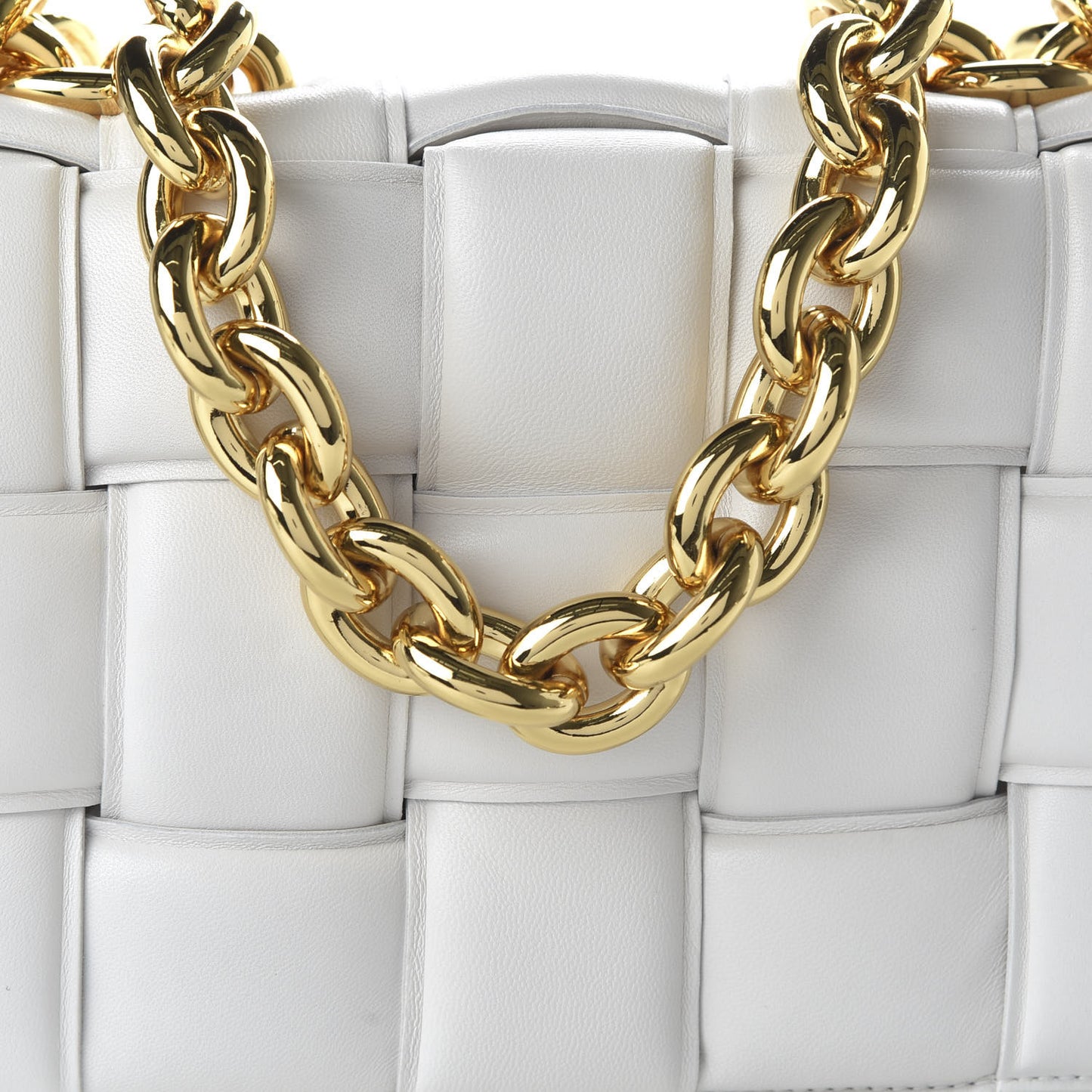 Lambskin Maxi Intreccio Padded Chain Cassette Crossbody Bag White