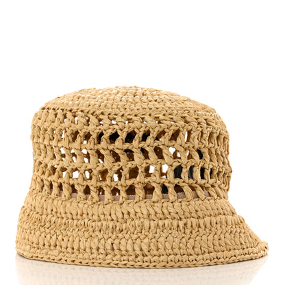 Prada Yarn Raffia Effect Crochet Logo Embroidered Womens Bucket Hat S Naturale 4 of 9