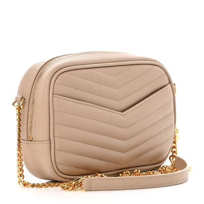 Saint Laurent Grain De Poudre Matelasse Monogram Mini Lou Camera Bag Dark Beige 3 of 12