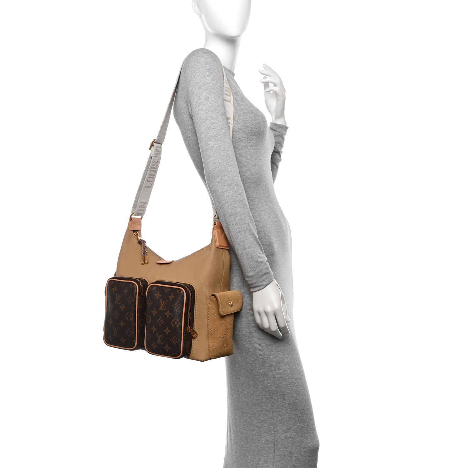 Louis Vuitton Grained Cowhide Monogram Hobo Cargo Beige 2 of 9