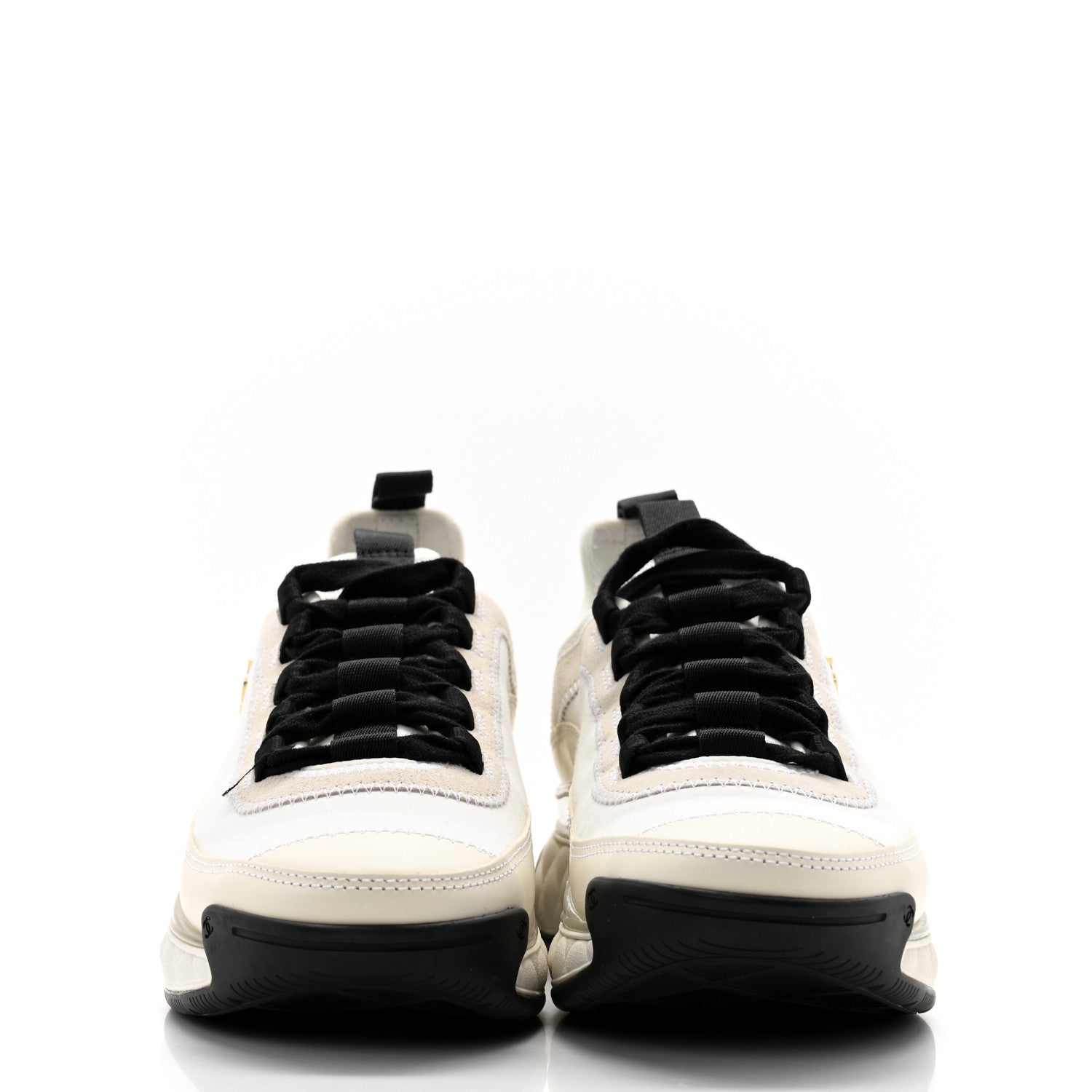 Chanel Velvet Calfskin Mixed Fibers CC Sneakers 37 Ivory Black 2 of 8