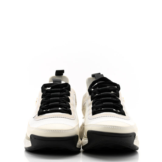 Velvet Calfskin Mixed Fibers CC Sneakers 37 Ivory Black