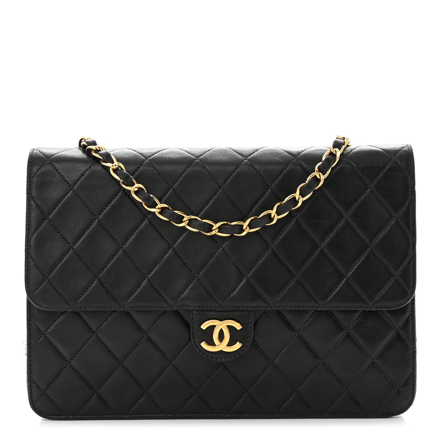 Lambskin Quilted Jumbo Single Flap Black