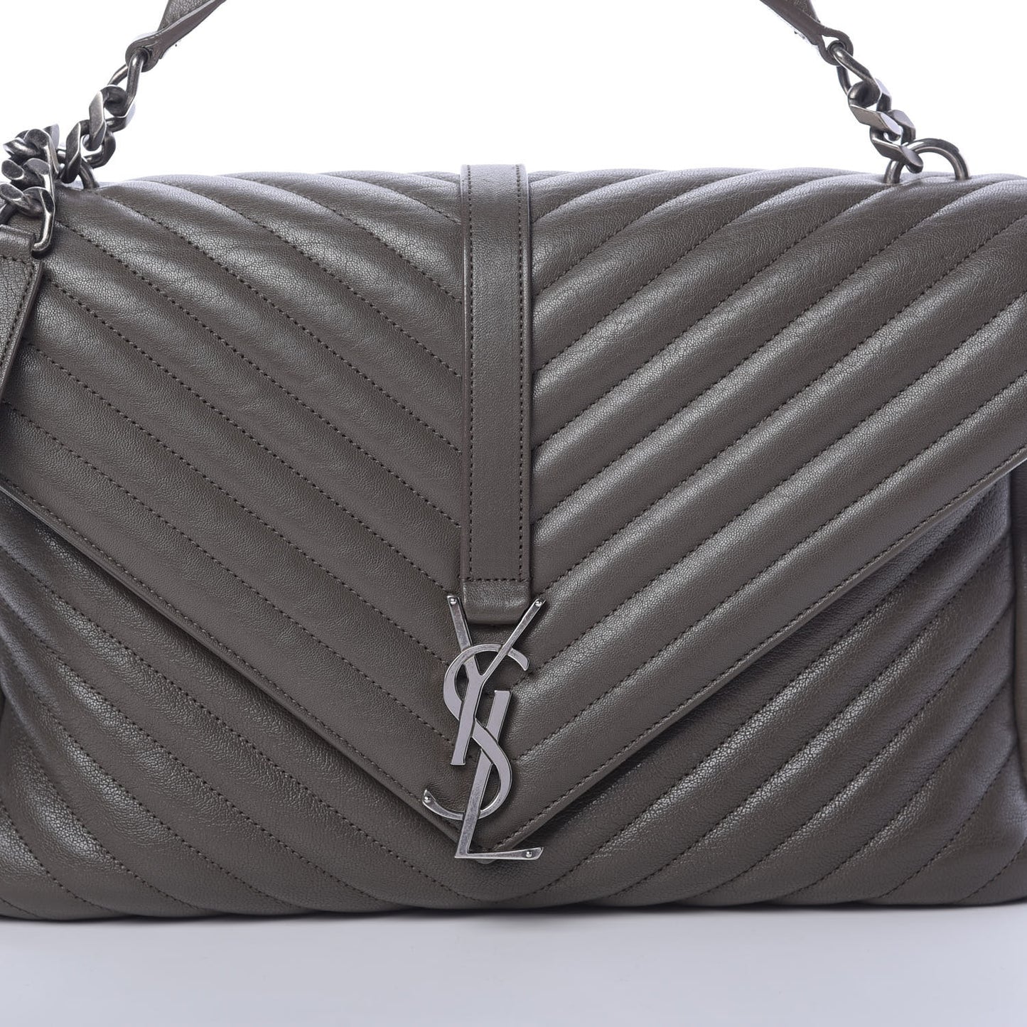 Sheepskin Matelasse Chevron Monogram Large College Satchel Dark Anthracite
