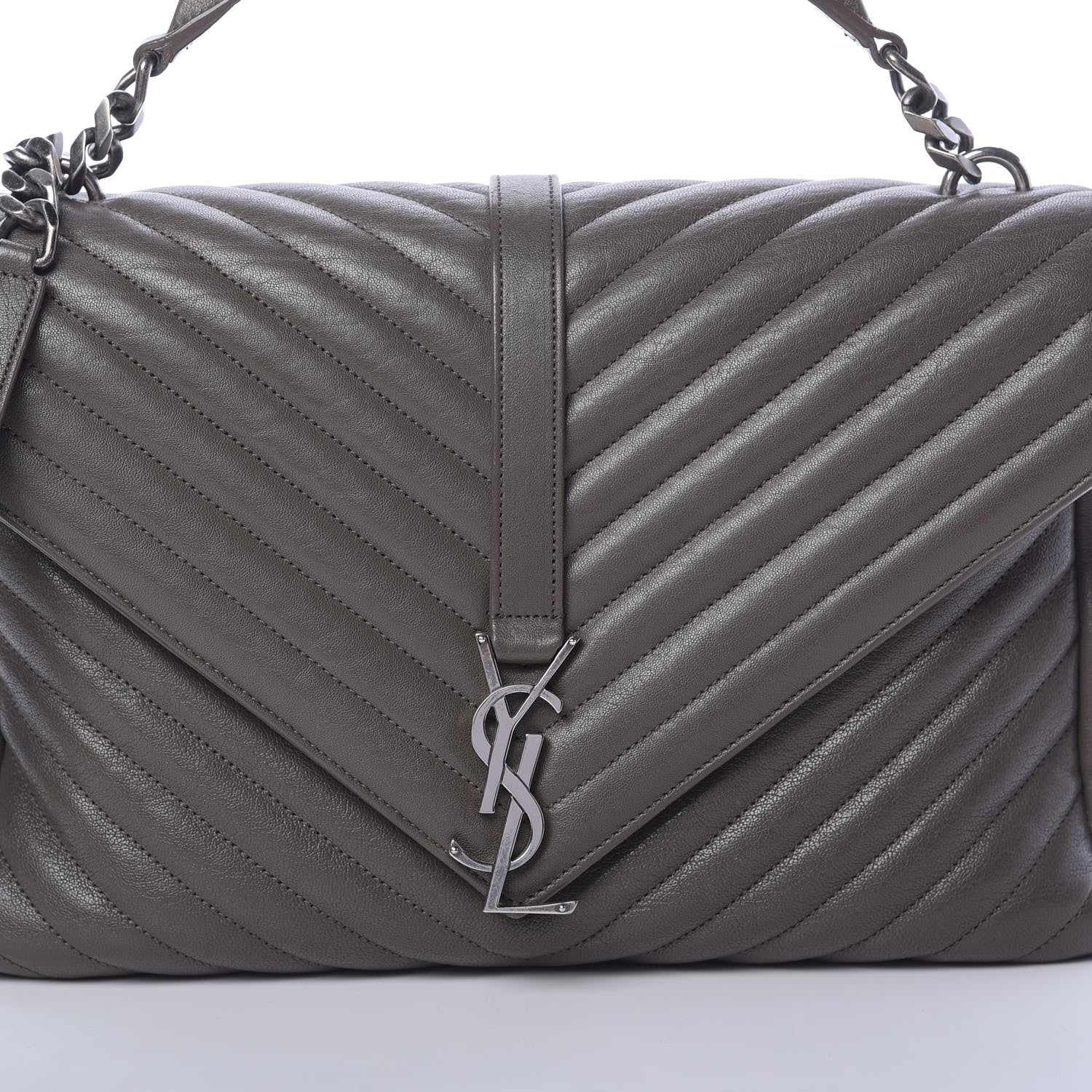 Saint Laurent Sheepskin Matelasse Chevron Monogram Large College Satchel Dark Anthracite 8 of 13
